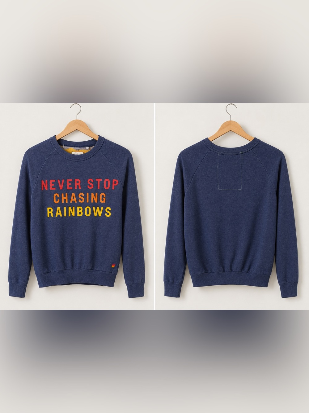 Aviator Nation Navy Crewneck Sweatshirt with Red and Yellow Text